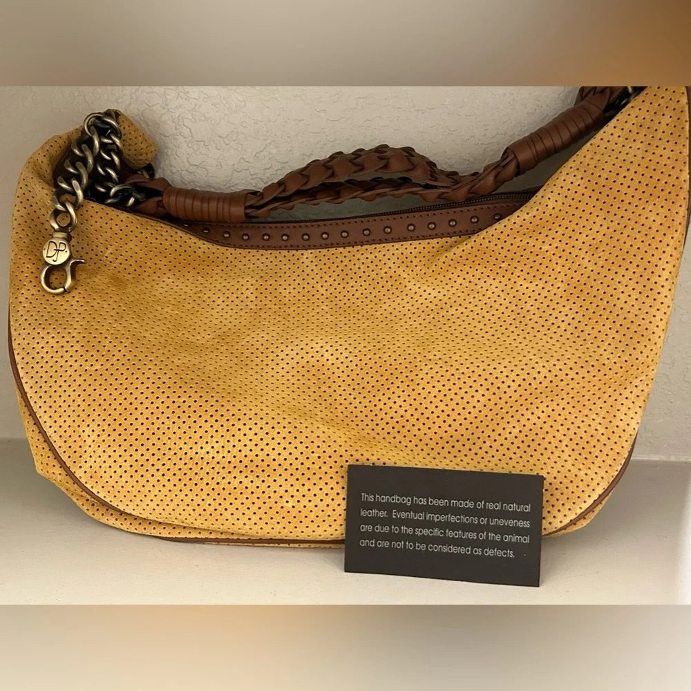 Donald J. Pliner Yellow Suede Perforated Hobo Bag
